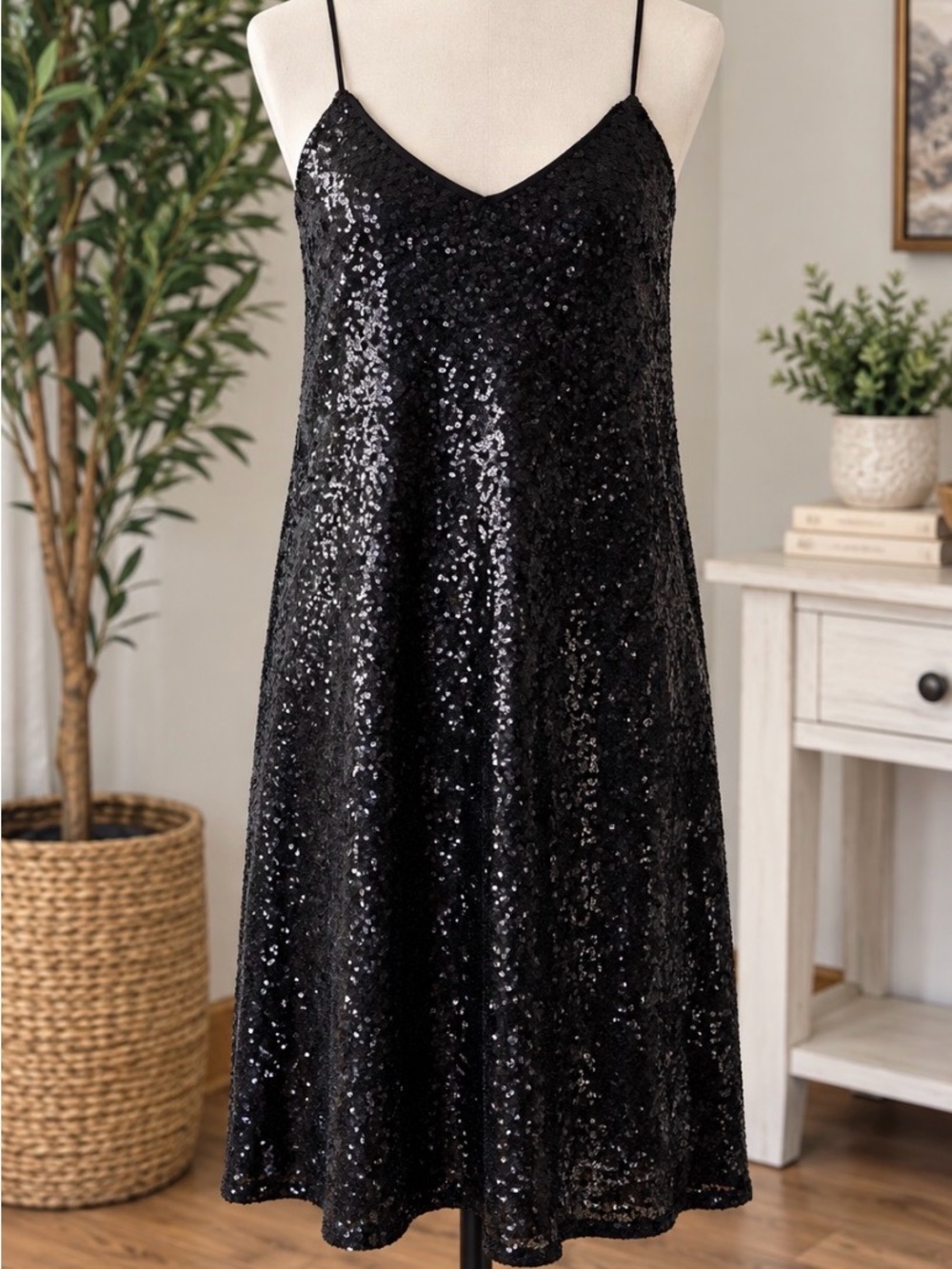 Black Sequin Slip Dress - Women Formal Sequin Dress